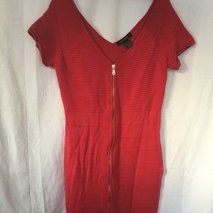 Red Ashley Stewart bodycon dress.